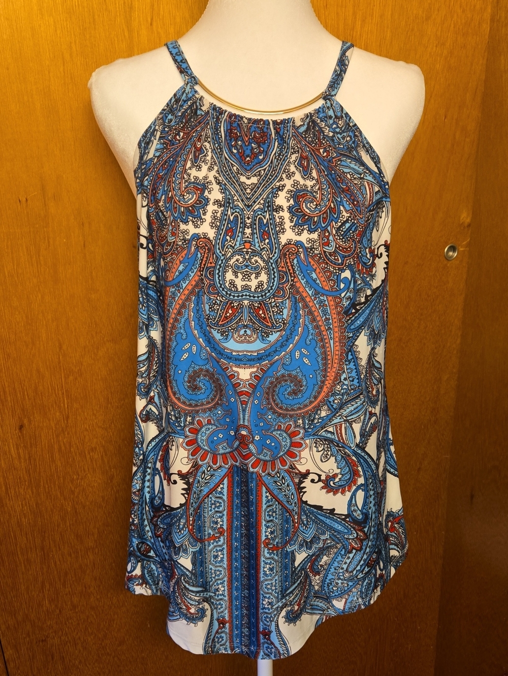 INC International Concepts Blue and Red Paisley Halter Camisole